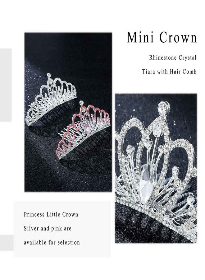 فويت تيجان صغيرة من فويت مع مشط شعر، تاج كريستالي لامع مرصع بأحجار الراين، تاج أميرة، أمشاط للنساء، حفلات أعياد الميلاد، حفلات التخرج (وردي) - Image 5