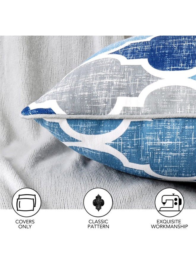 Beauoop Throw Pillowcover Soft Chenille Print Moroccan Geometric 2-Sided Pattern Blue and Gray Decorative Velvet Square Cushion Covers Standard Pillowcase Couch Sofa Bed Men/Women 20x20 Inch, Set of 2 - Image 5
