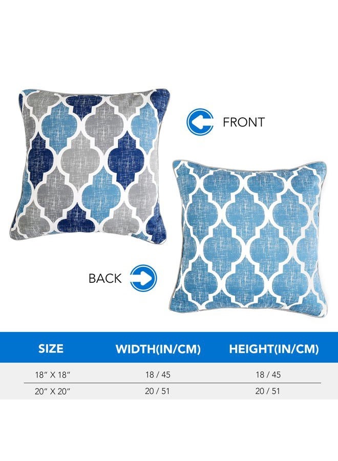 Beauoop Throw Pillowcover Soft Chenille Print Moroccan Geometric 2-Sided Pattern Blue and Gray Decorative Velvet Square Cushion Covers Standard Pillowcase Couch Sofa Bed Men/Women 20x20 Inch, Set of 2 - Image 4