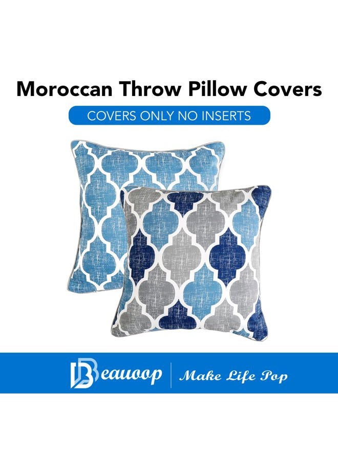 Beauoop Throw Pillowcover Soft Chenille Print Moroccan Geometric 2-Sided Pattern Blue and Gray Decorative Velvet Square Cushion Covers Standard Pillowcase Couch Sofa Bed Men/Women 20x20 Inch, Set of 2 - Image 3