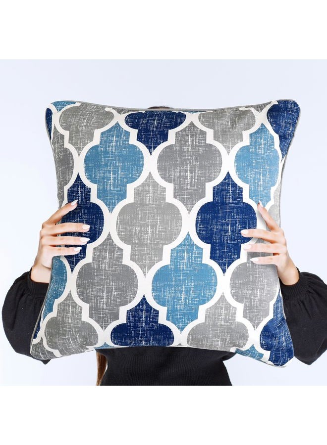 Beauoop Throw Pillowcover Soft Chenille Print Moroccan Geometric 2-Sided Pattern Blue and Gray Decorative Velvet Square Cushion Covers Standard Pillowcase Couch Sofa Bed Men/Women 20x20 Inch, Set of 2 - Image 2