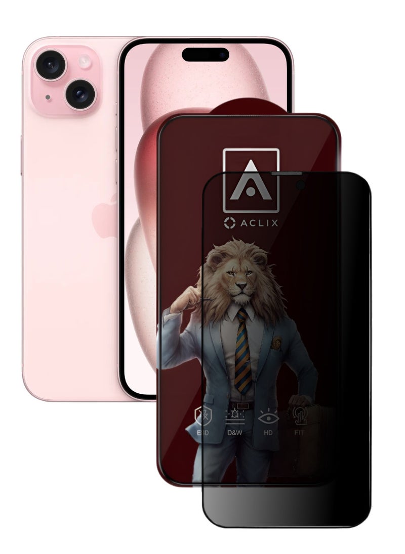 ACLIX Antistatic ESD Dustof Premium Quality High Definition Anti-Spy Privacy Tempered Glass Screen tector Designed For  iPhone 15 Plus - Image 1