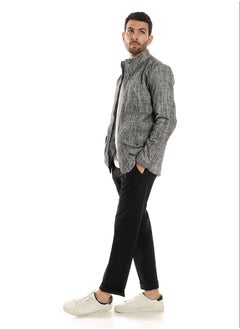 Andora Heather Grey Zipped Jacket With Pockets_Dark Grey  - Image 4