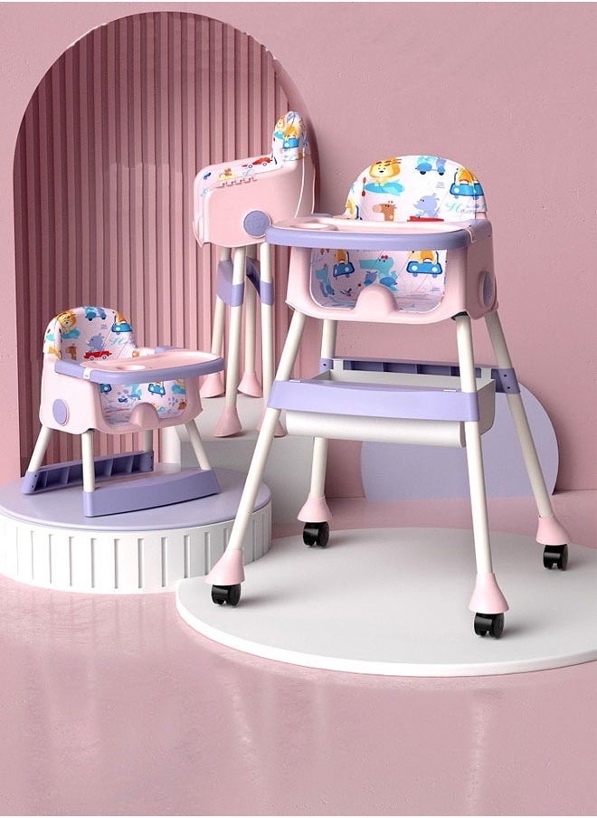 ZCM-HAPPY Baby High Chair for Toddlers, Foldable High Chairs with Adjustable Seat Heigh Recline with 4 Wheels and Removable Tray  - Image 1