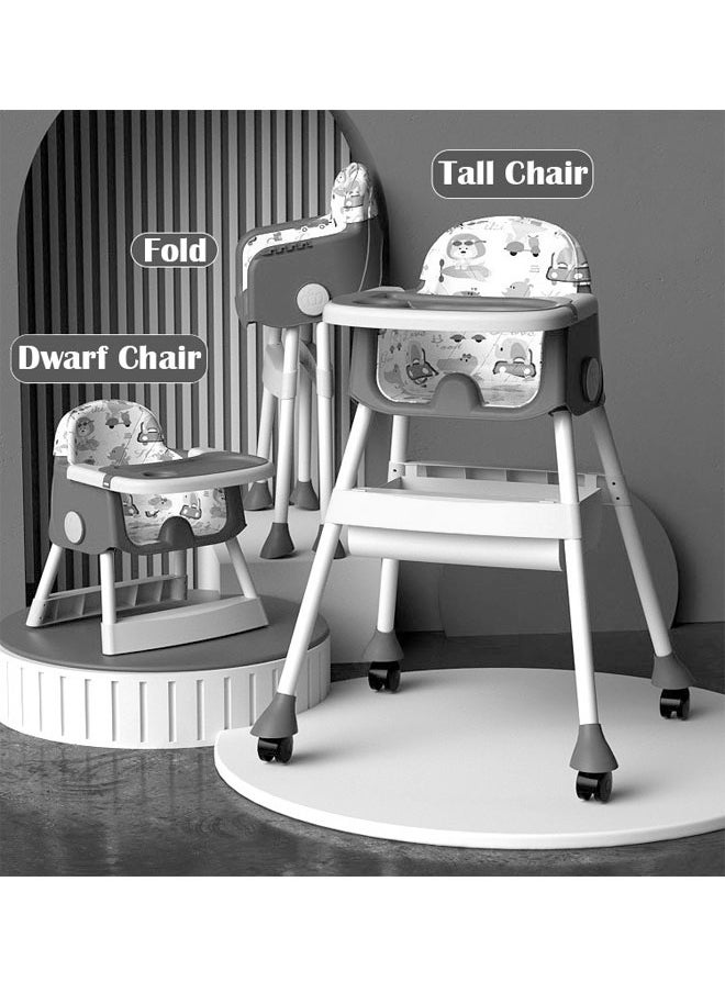 ZCM-HAPPY Baby High Chair for Toddlers, Foldable High Chairs with Adjustable Seat Heigh Recline with 4 Wheels and Removable Tray  - Image 3