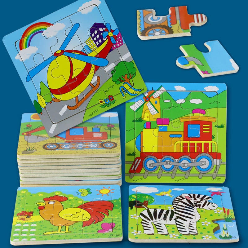 Small 9-Piece Wooden Children'S Jigsaw Puzzle Toys For Children'S Early Childhood Education Educational Cartoon Animal Transportation Tools Cognitive - Image 4