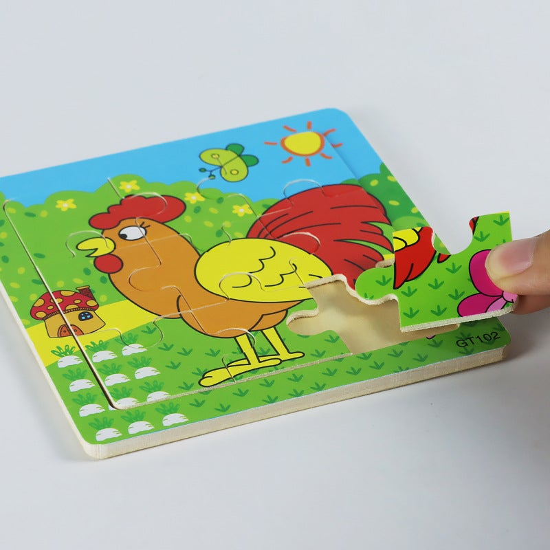 Small 9-Piece Wooden Children'S Jigsaw Puzzle Toys For Children'S Early Childhood Education Educational Cartoon Animal Transportation Tools Cognitive - Image 5