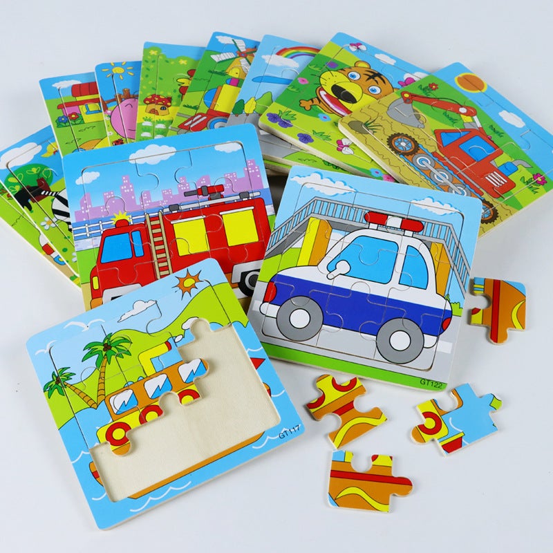 Small 9-Piece Wooden Children'S Jigsaw Puzzle Toys For Children'S Early Childhood Education Educational Cartoon Animal Transportation Tools Cognitive - Image 3
