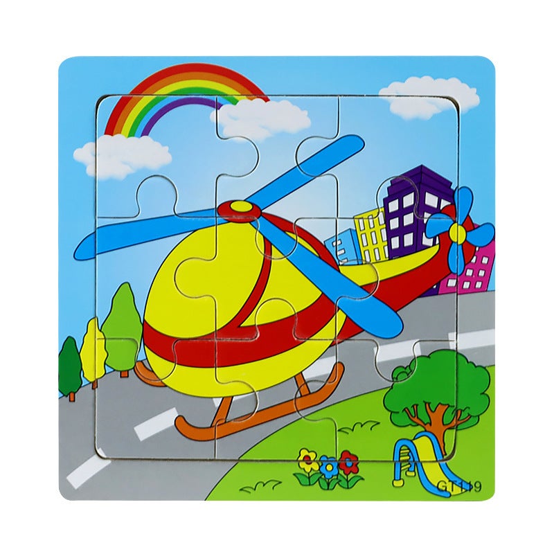 Small 9-Piece Wooden Children'S Jigsaw Puzzle Toys For Children'S Early Childhood Education Educational Cartoon Animal Transportation Tools Cognitive - Image 1