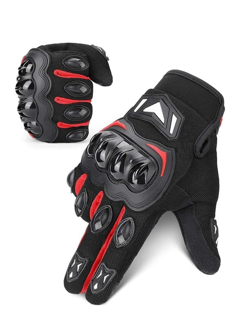 Motorcycle Gloves for Men & Women, Full Finger Motorbike Gloves Anti-slip Outdoor Hard Knuckle Leather Gloves for ATV Motocross Riding Hiking Climbing Training-Red