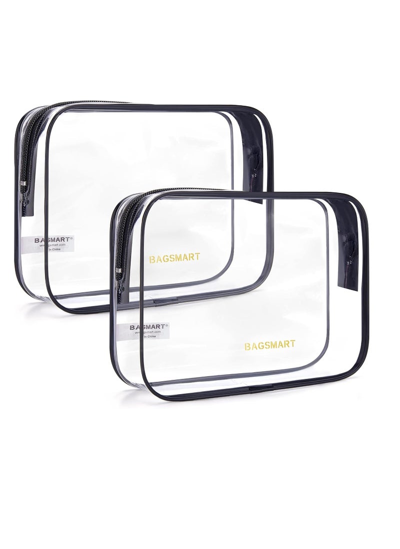 BAGSMART BAGSMART Clear Toiletry Bag, 2 Pack TSA Approved Travel Toiletry Bag Carry on Travel Accessories Bag Airport Airline Quart Size Bags Water Repellent Makeup Cosmetic Bag for Women (Black-2pcs)  - Image 1