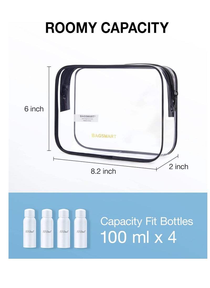 BAGSMART BAGSMART Clear Toiletry Bag, 2 Pack TSA Approved Travel Toiletry Bag Carry on Travel Accessories Bag Airport Airline Quart Size Bags Water Repellent Makeup Cosmetic Bag for Women (Black-2pcs)  - Image 3