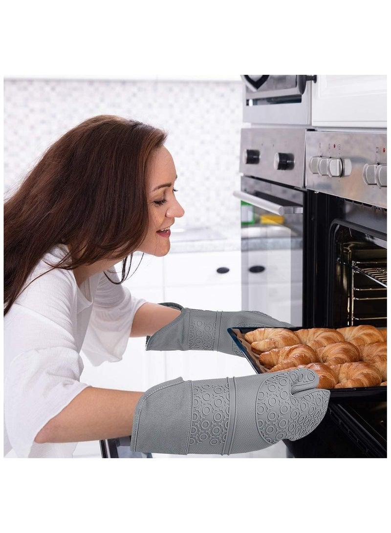 Oven Mitts and Pot Holders Set, Heat Resistant Silicone Waterproof Extra Long Oven Gloves with Hot Pads and Mini Oven Mittens for Grilling, Kitchen Cooking Baking, Soft Quilted Lining (Grey)  - Image 2