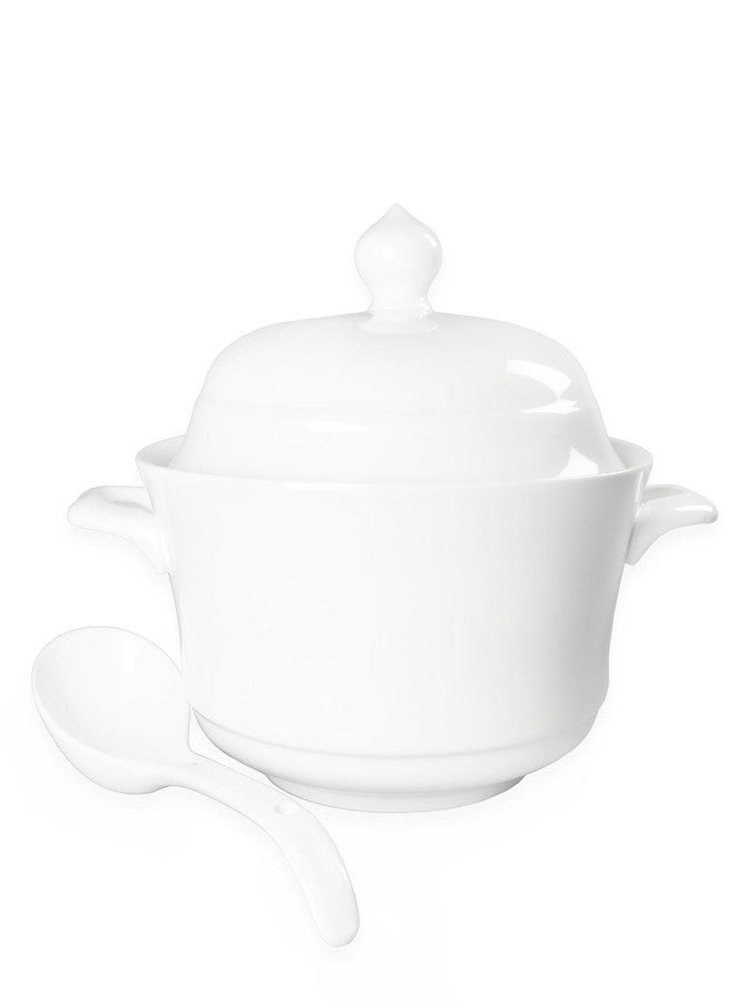 dingdaer Casserole Dishes with Lid and soup spoon, Ceramic Serving Soup Tureen for Oven, 1.8 QT White French Serving Tureen, Lovely Soup Pot for Pasta Noodles Stew, Casserole Cookware Microwave Safe - Image 1
