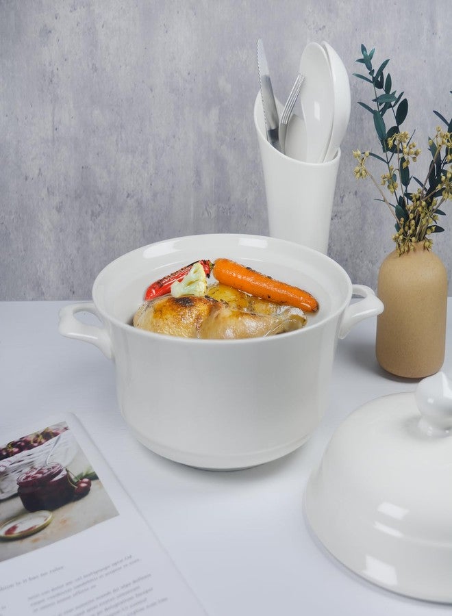 dingdaer Casserole Dishes with Lid and soup spoon, Ceramic Serving Soup Tureen for Oven, 1.8 QT White French Serving Tureen, Lovely Soup Pot for Pasta Noodles Stew, Casserole Cookware Microwave Safe - Image 4