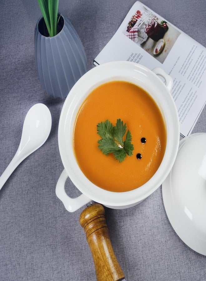 dingdaer Casserole Dishes with Lid and soup spoon, Ceramic Serving Soup Tureen for Oven, 1.8 QT White French Serving Tureen, Lovely Soup Pot for Pasta Noodles Stew, Casserole Cookware Microwave Safe - Image 5