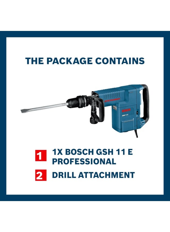 بوش Bosch GSH 11 E Heavy Duty Electric Demolition Hammer with SDS Max, 1,500W, 16.8 J, 10.1 kg, Speed Selection, Vario Lock + SDS Max RTec Sharp Flat & Pointed Chisel, Handle & Case, 1 Year Warranty - Image 4