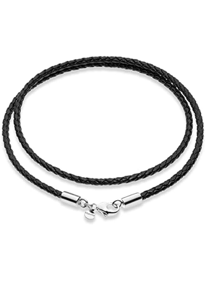 Arabest Genuine 3mm Black Braided Italian Leather Cord Chain Necklace for Men Women with 925 Sterling Silver Clasp, Made in Italy - Image 1