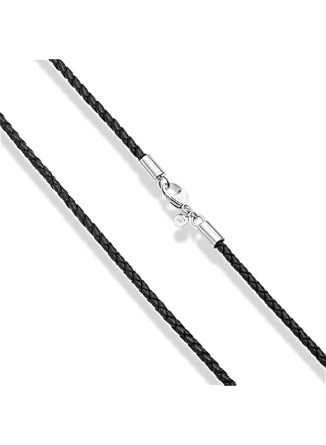 Arabest Genuine 3mm Black Braided Italian Leather Cord Chain Necklace for Men Women with 925 Sterling Silver Clasp, Made in Italy - Image 2