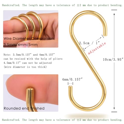 Sisims Kitchen S Hooks Heavy Duty Brass - 12 Pack 3.95” Metal Hanging Organizer for Pots Pans Coffee Mugs Clothes Storage Rack(Wire Diameter 0.16 inch /4mm) - Image 2