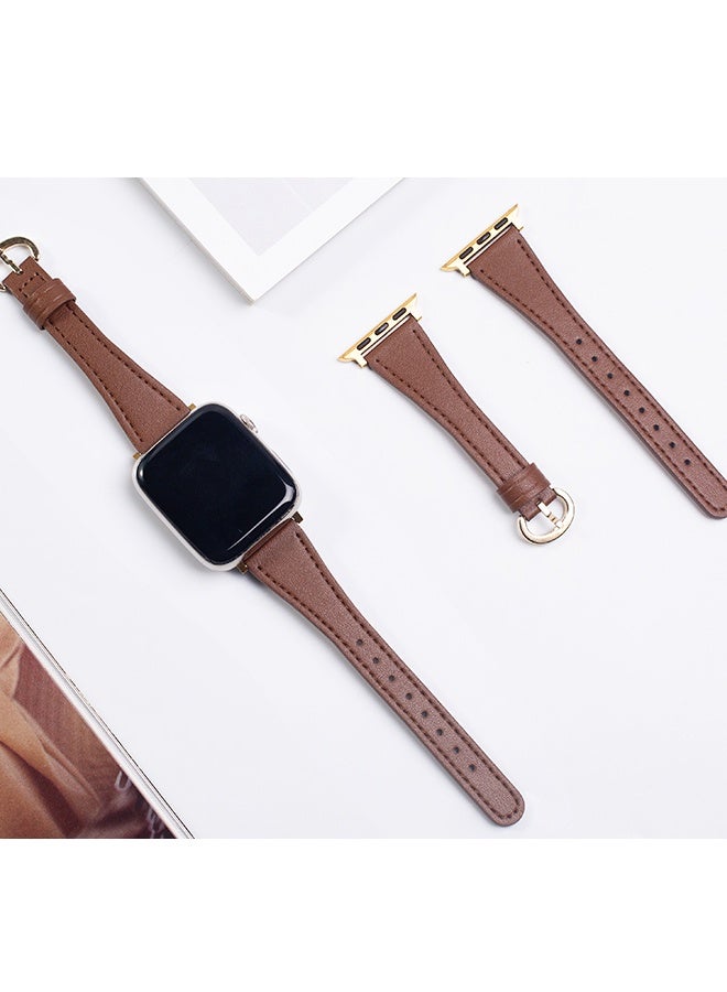حزام جلدي متوافق مع ساعة Apple Watch Band 38 مم 40 مم 41 مم 42 مم للنساء، حزام جلدي أصلي عالي الجودة، سوار معصم رفيع (أسود + بني) - Image 4