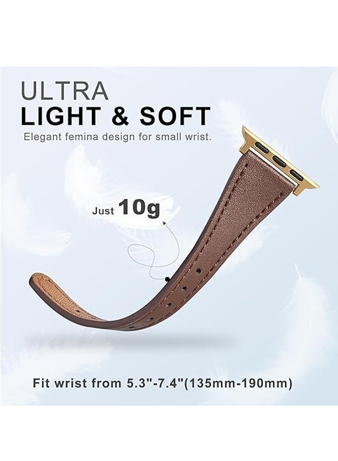 حزام جلدي متوافق مع ساعة Apple Watch Band 38 مم 40 مم 41 مم 42 مم للنساء، حزام جلدي أصلي عالي الجودة، سوار معصم رفيع (أسود + بني) - Image 3