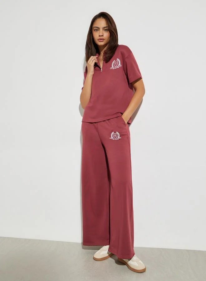 Styli Burgundy Wide Leg Joggers with Side Pocket