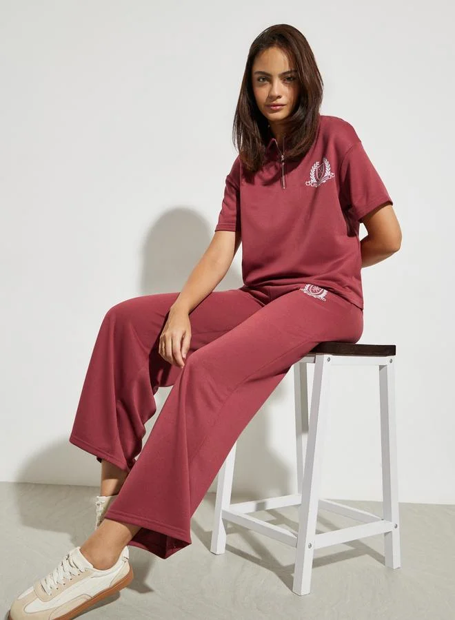 Styli Burgundy Wide Leg Joggers with Side Pocket