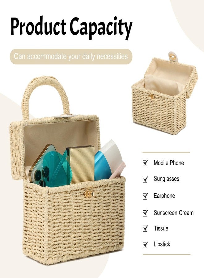 LUI SUI Handwoven Straw Basket Bag for Women Small Rattan Square Tote Wicker Straw Crossbody Bag - Image 4