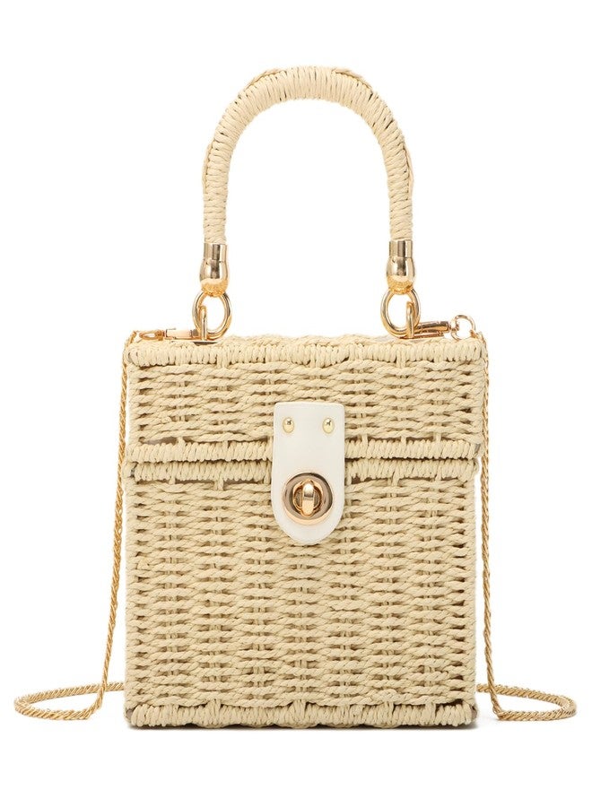 LUI SUI Handwoven Straw Basket Bag for Women Small Rattan Square Tote Wicker Straw Crossbody Bag - Image 1