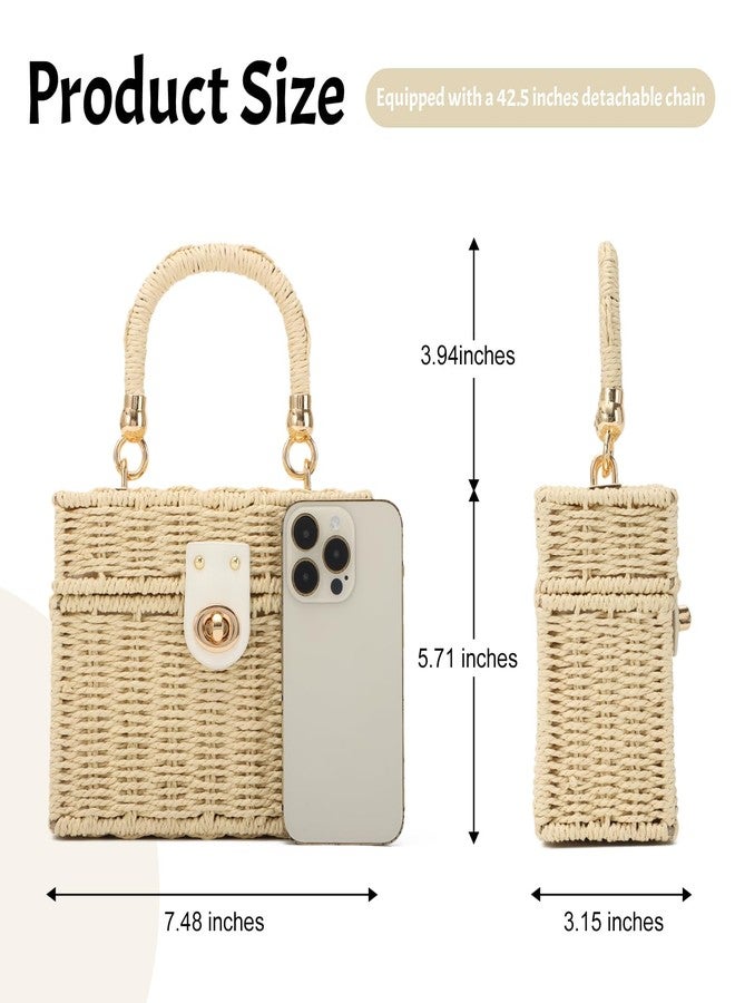 LUI SUI Handwoven Straw Basket Bag for Women Small Rattan Square Tote Wicker Straw Crossbody Bag - Image 2
