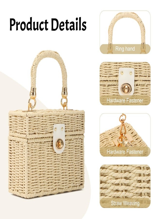 LUI SUI Handwoven Straw Basket Bag for Women Small Rattan Square Tote Wicker Straw Crossbody Bag - Image 3