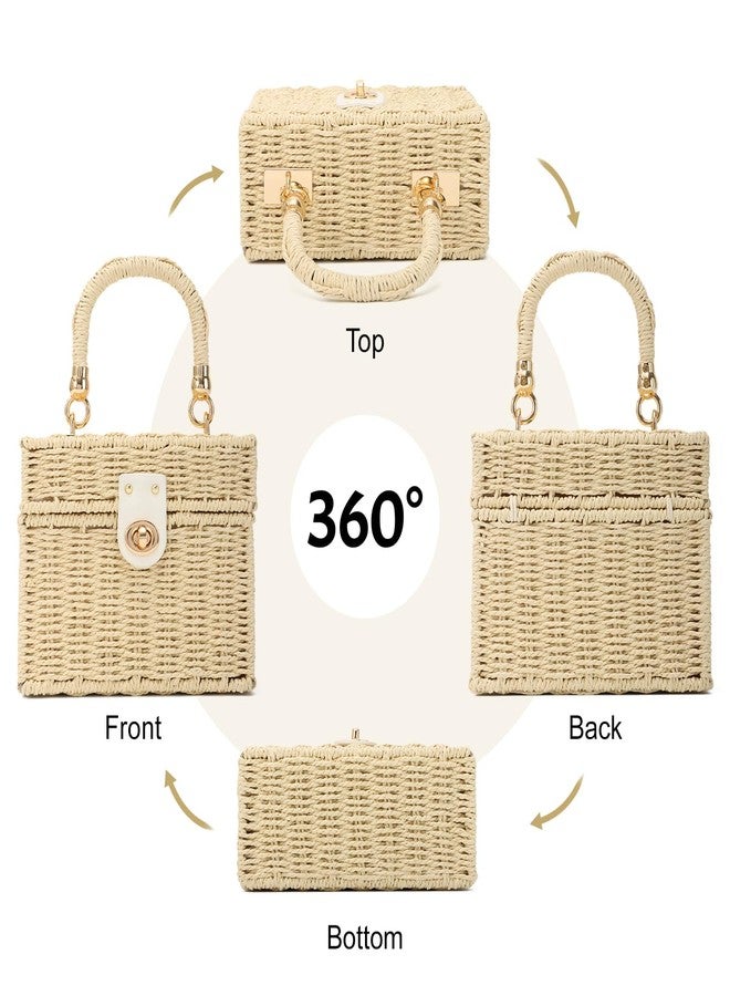 LUI SUI Handwoven Straw Basket Bag for Women Small Rattan Square Tote Wicker Straw Crossbody Bag - Image 5