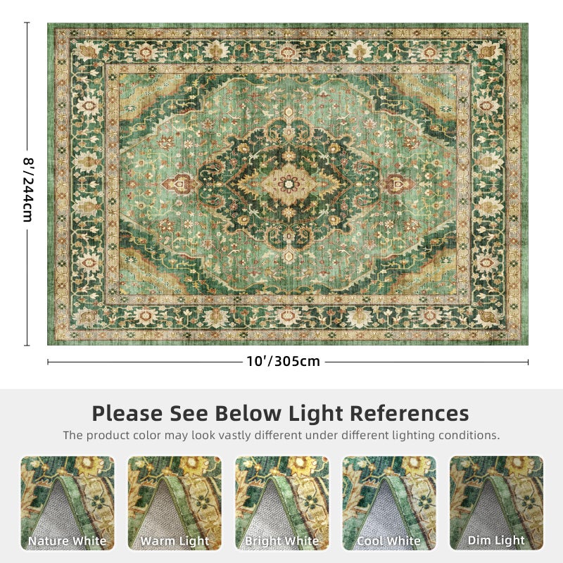 Deerly Green Rug 8x10 Area Rug for Living Room Bedroom Washable Rugs Large Boho 8x10 Rug for Dining Room Carpet Non-Slip Distressed Carpet Rugs Print Floor(Border Green) - Image 5