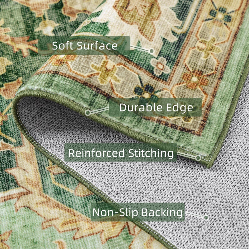 Deerly Green Rug 8x10 Area Rug for Living Room Bedroom Washable Rugs Large Boho 8x10 Rug for Dining Room Carpet Non-Slip Distressed Carpet Rugs Print Floor(Border Green) - Image 4