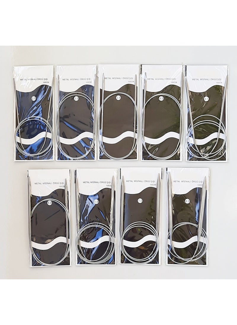 TıkTık AL Titanium Knitting Needle Set with Steel Wire and Wire 9 Pieces (2.5-3-3.5-4-4.5-5-6-7-8) 