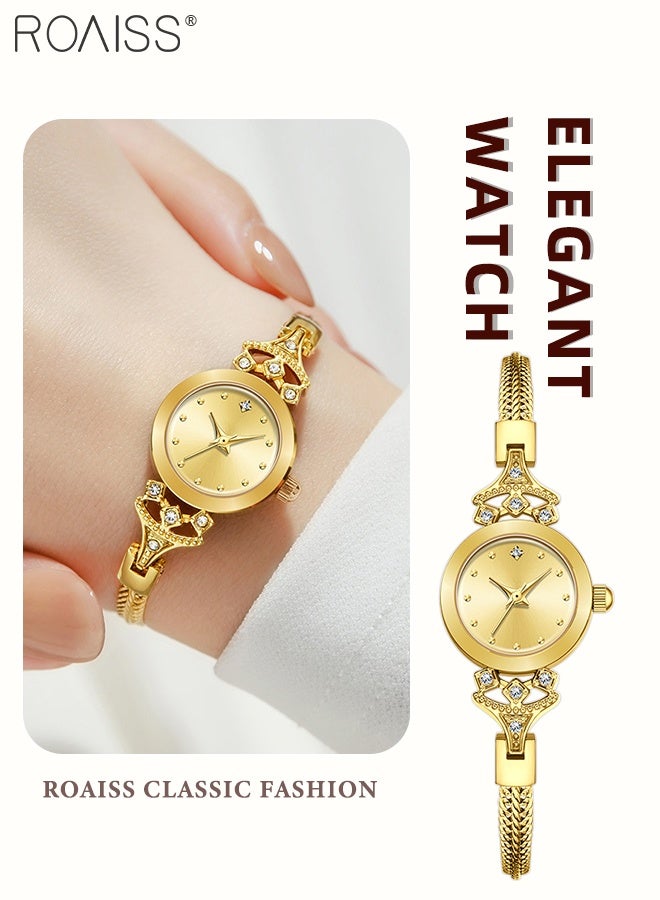 رويس ساعة يد نسائية صغيرة أنيقة وبسيطة فاخرة مرصعة بأحجار الراين من الكوارتز مع شاشة تناظرية وقرص دائري وخفيفة الوزن وحزام شبكي من الفولاذ المقاوم للصدأ وساعة يد أنيقة مقاومة للماء - Image 1