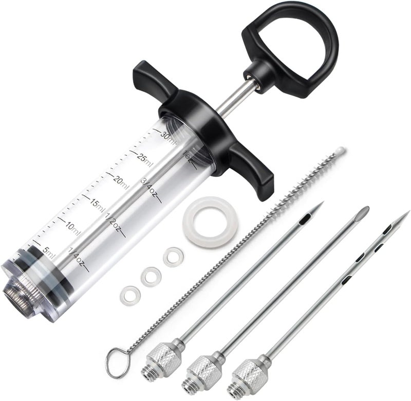 Tri-Sworker Plastic Meat Injector Kit for Smoker with 3 Flavor Food Syringe Needles, Ideal for Injecting Marinade into Turkey, Meat, Brisket; 1-OZ; Including Paper User Manual, Recipe E-Book (PDF) - Image 1