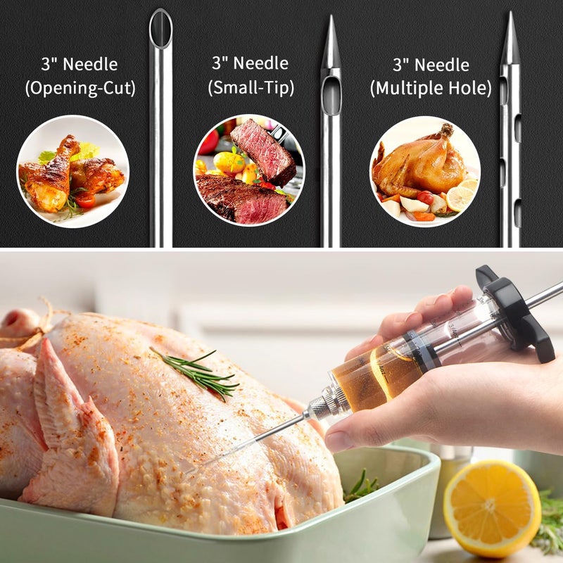 Tri-Sworker Plastic Meat Injector Kit for Smoker with 3 Flavor Food Syringe Needles, Ideal for Injecting Marinade into Turkey, Meat, Brisket; 1-OZ; Including Paper User Manual, Recipe E-Book (PDF) - Image 3