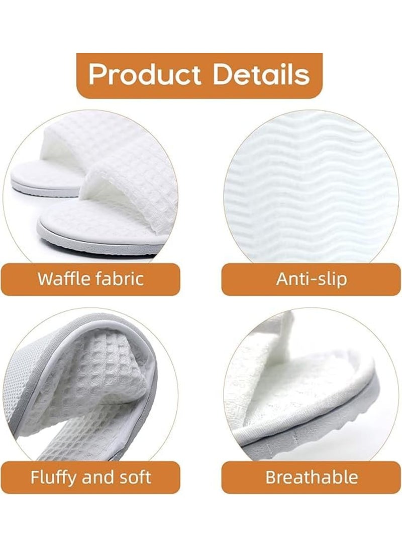 SYOSI Hotel Slippers, 10 Pairs Waffle Open Toe Disposable Spa Slippers, Soft Washable Foldable Lightweight House Shoes for Guests Spa Travel Party, White - Image 4