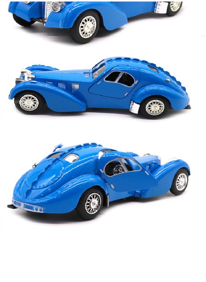 داي كاست سيارة بوغاتي 1936 معدنية كلاسيكية بمقياس 1:28 مع سحب للخلف وإضاءة وصوت - هدايا ألعاب قابلة للجمع (زرقاء) - Image 2