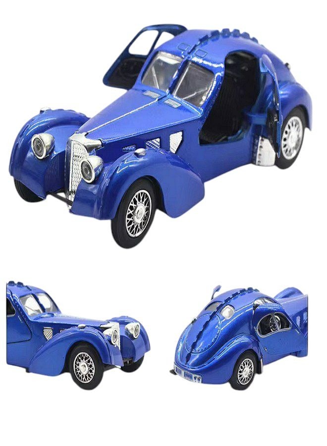 داي كاست سيارة بوغاتي 1936 معدنية كلاسيكية بمقياس 1:28 مع سحب للخلف وإضاءة وصوت - هدايا ألعاب قابلة للجمع (زرقاء) - Image 3