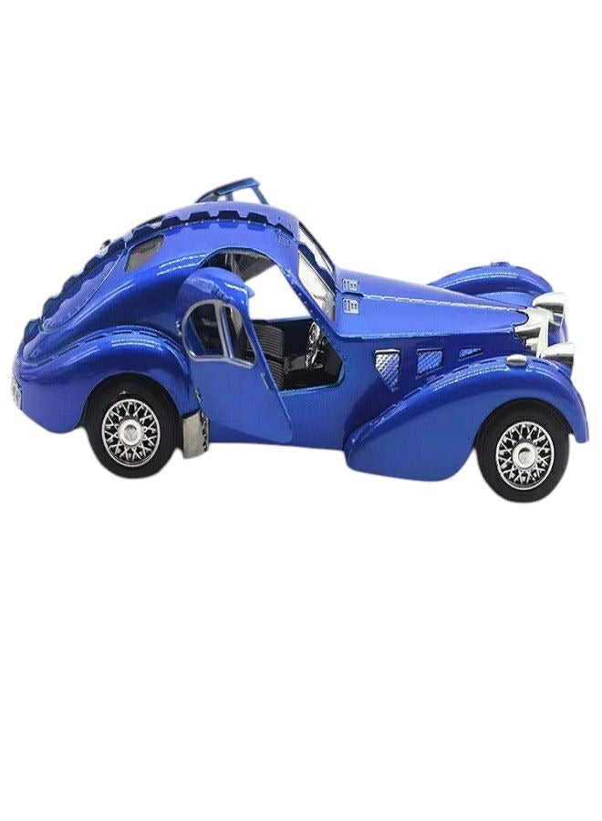 داي كاست سيارة بوغاتي 1936 معدنية كلاسيكية بمقياس 1:28 مع سحب للخلف وإضاءة وصوت - هدايا ألعاب قابلة للجمع (زرقاء) - Image 5