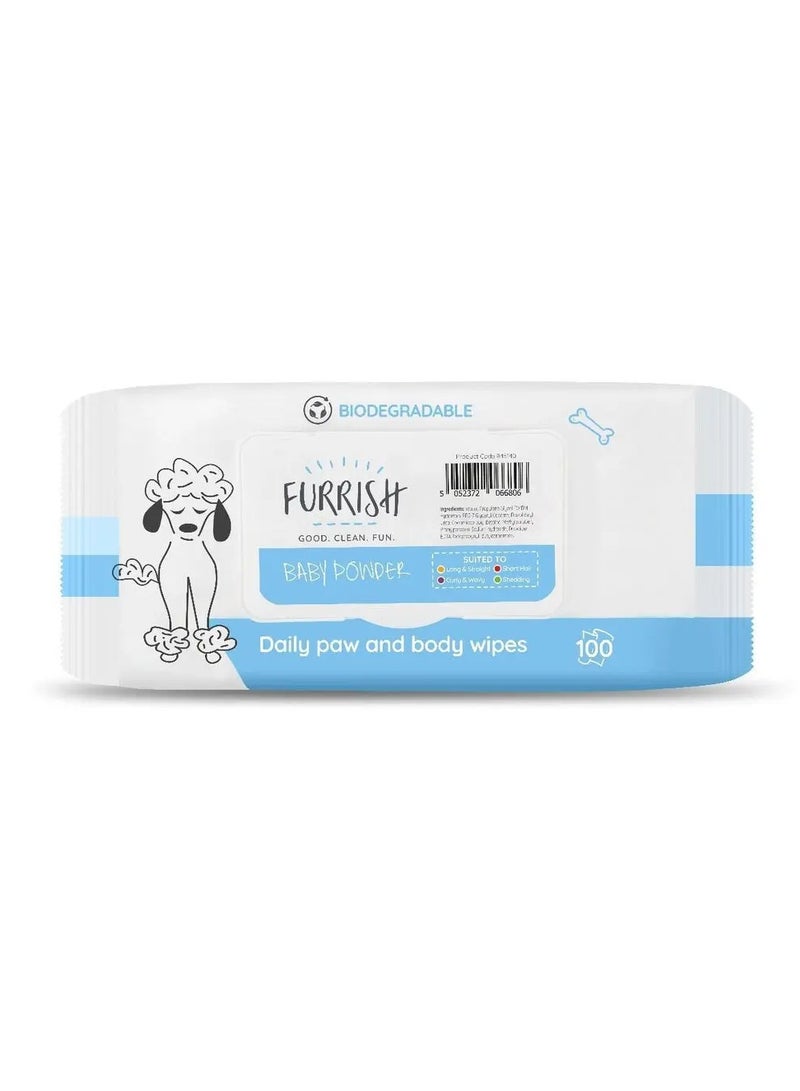 FURRISH DAILY BATH WIPES BABY POWDER 100PACK