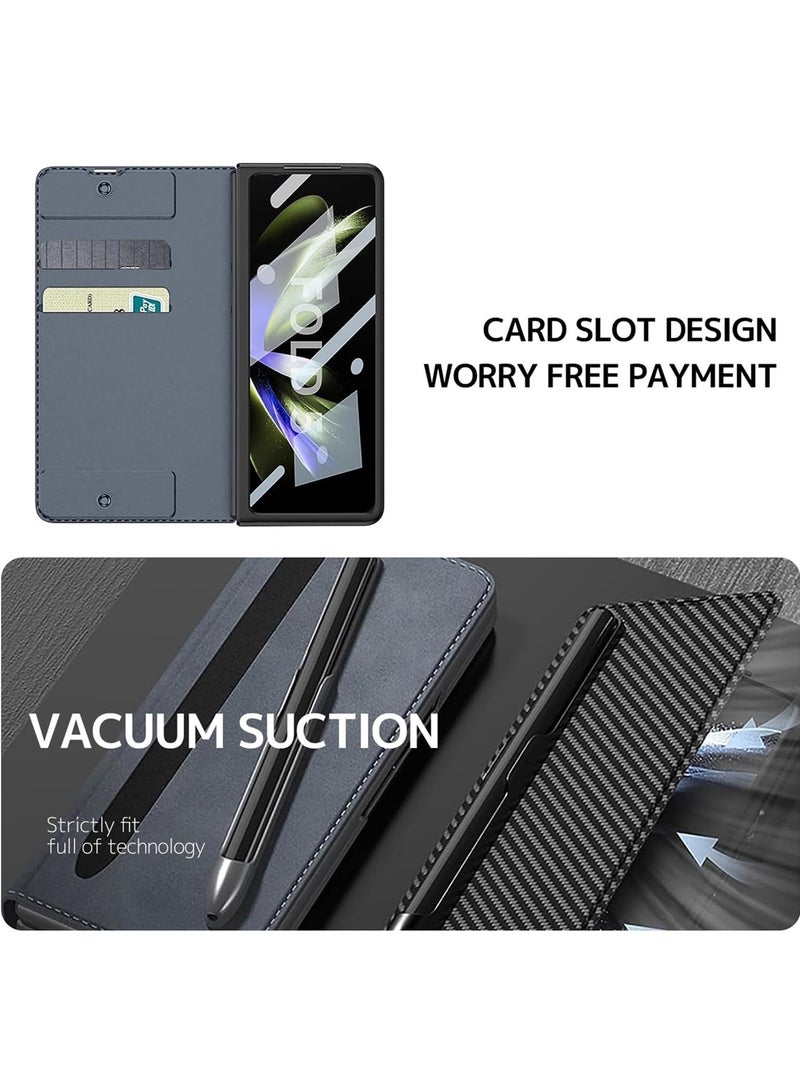 Aookay Compatible with Samsung Galaxy Z Fold 6 Wallet Case with Removable Pen Holder [Pen Not Included] and Card Holder, Built-in Screen Protector, Wireless Charging Leather Phone Stand Case (Gray) - Image 5