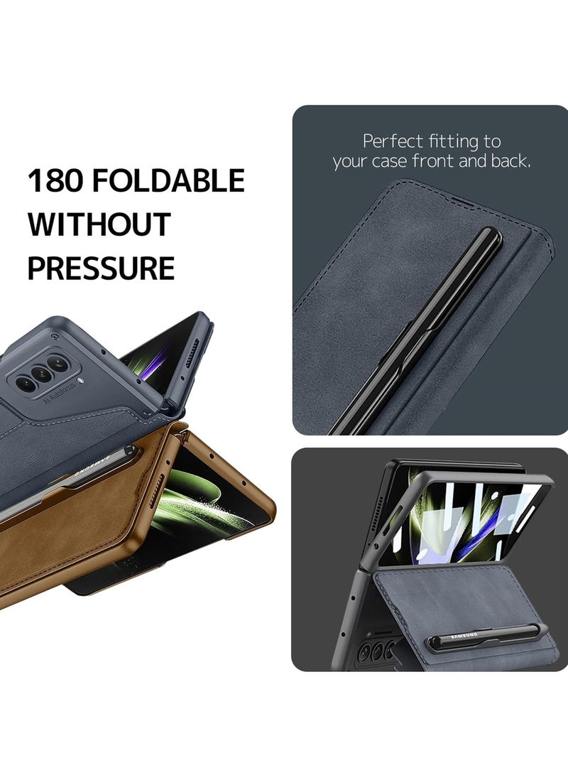 Aookay Compatible with Samsung Galaxy Z Fold 6 Wallet Case with Removable Pen Holder [Pen Not Included] and Card Holder, Built-in Screen Protector, Wireless Charging Leather Phone Stand Case (Gray) - Image 3