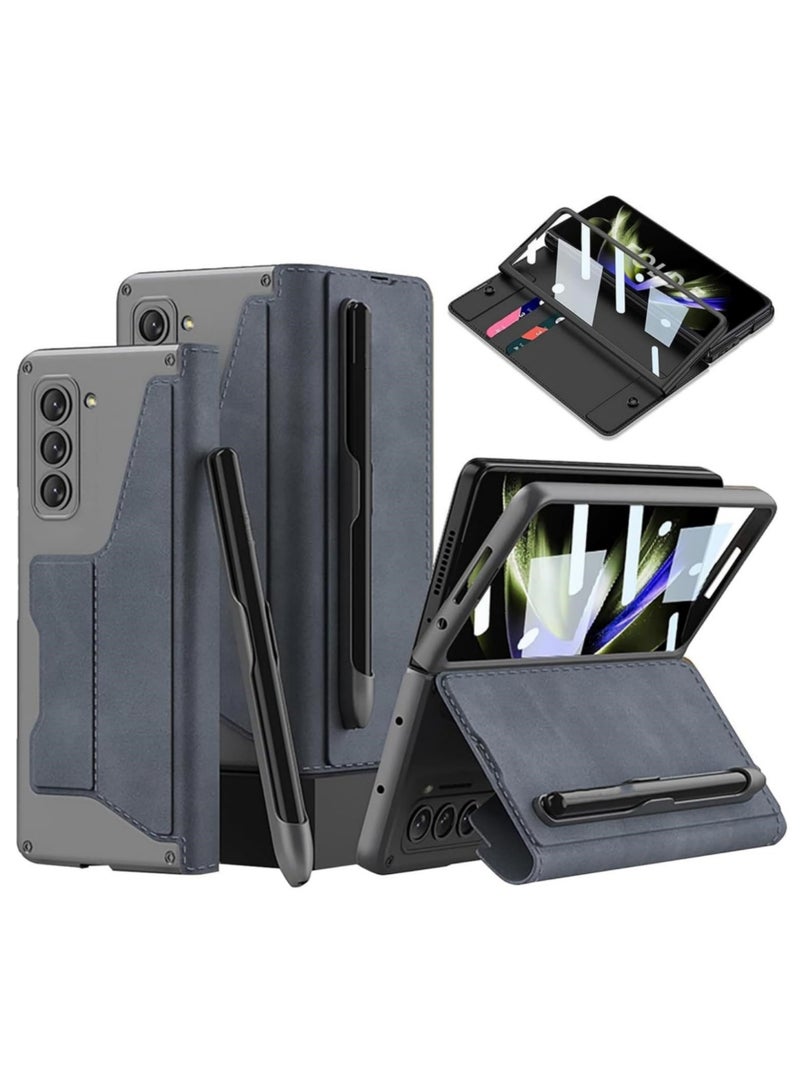 Aookay Compatible with Samsung Galaxy Z Fold 6 Wallet Case with Removable Pen Holder [Pen Not Included] and Card Holder, Built-in Screen Protector, Wireless Charging Leather Phone Stand Case (Gray) - Image 1