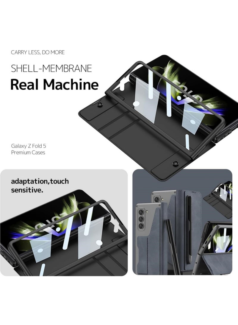 Aookay Compatible with Samsung Galaxy Z Fold 6 Wallet Case with Removable Pen Holder [Pen Not Included] and Card Holder, Built-in Screen Protector, Wireless Charging Leather Phone Stand Case (Gray) - Image 2