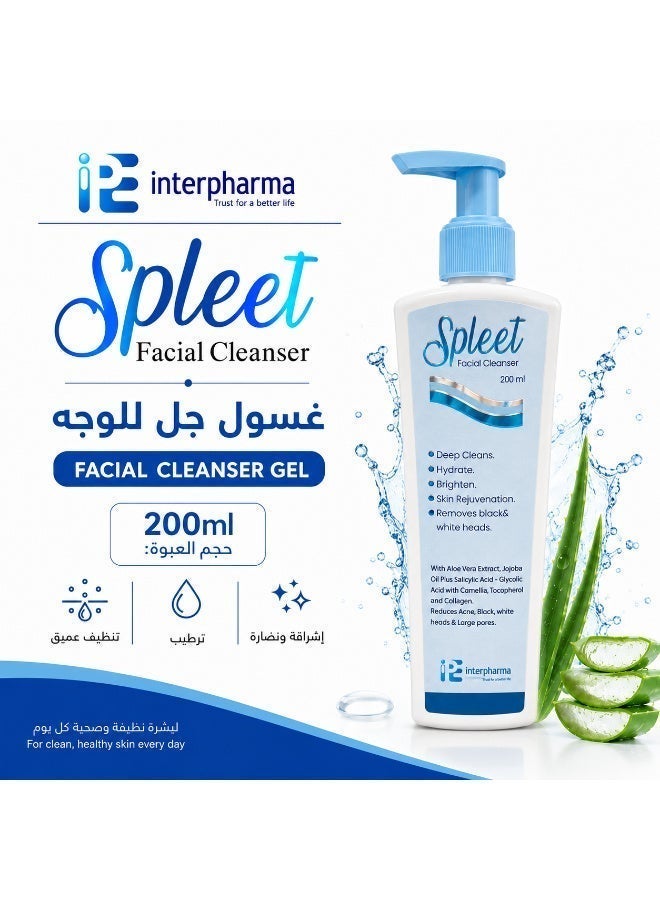 Interpharma Egycare Spleet Facial Cleanser Gel 200ml | Deep Cleansing, Hydrating & Brightening Face Wash | Helps Reduce Blackheads & Whiteheads - Image 1