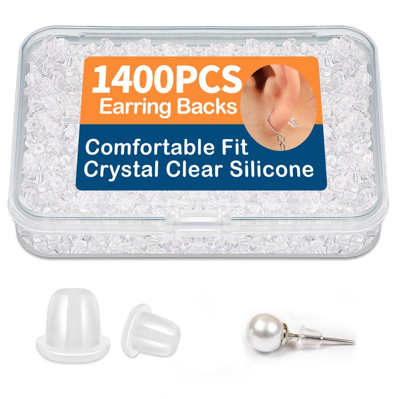 Bofoho 1400PCS Clear Silicone Earring Backs â€“ Soft & Invisible Small Rubber Stoppers for Studs, Hoops & Hooks, Replacement Earring Backings with Storage Box - Image 1